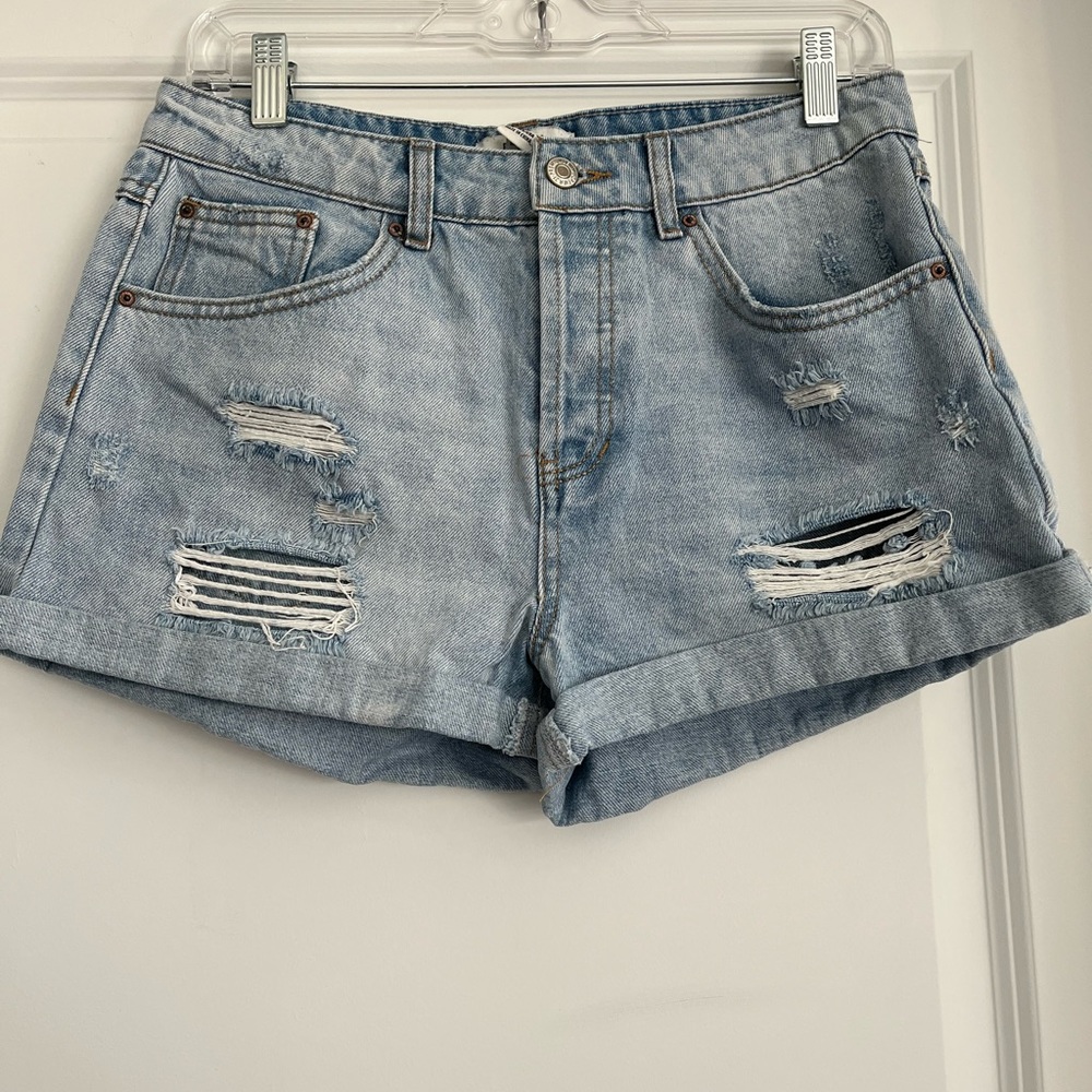 Distressed Blue Denim Shorts